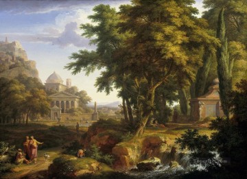 ウッズ Painting - 聖ペテロと聖ヨハネ・ヤン・ファン・ホイスムによる足の不自由な人の癒しのあるアルカディアの風景 森の風景